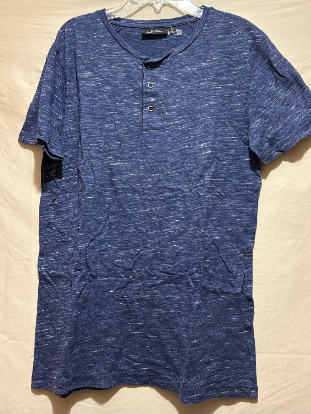 Marc Anthony Size S Navy Heathered Short-Sleeve Henley Tee